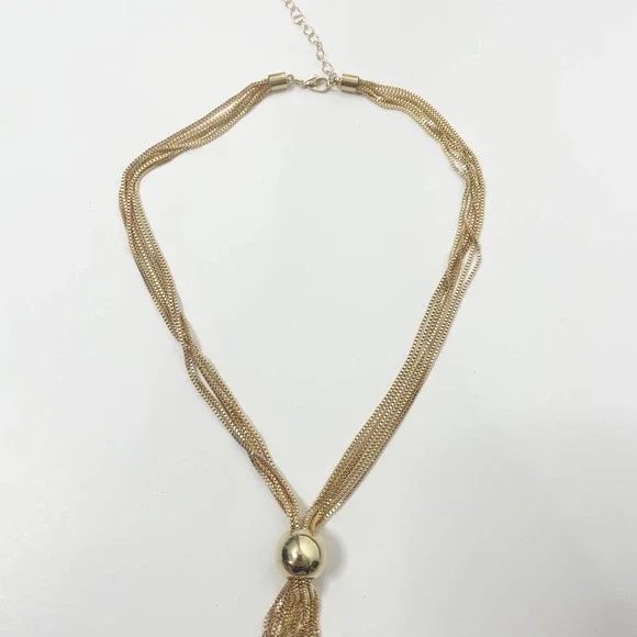 NEW Tassel Choker Necklace Ball Decor Twisted Snake Chain Lobster Claw - Picture 8 of 12